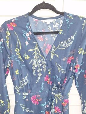 Time & Tru navy floral maxi Wrap Dress with pink and yellow blooms Size M (8-10)